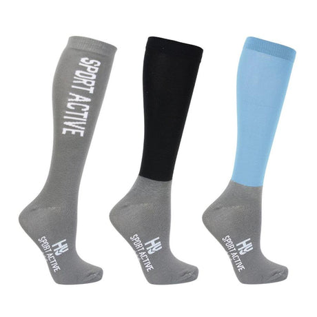 Hy Sport Active Riding Socks (Pack of 3) #colour_sky-blue-pencil-point-grey-black