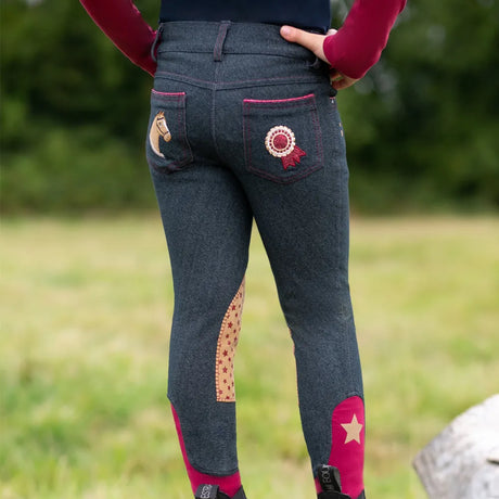 Riding Star Collection Denim Jodhpurs by Little Rider #colour_navy-burgundy