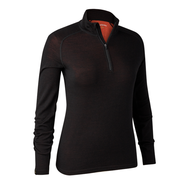 Deerhunter Women's Quinn Merino 1/2 Zip Undershirt #colour_black-oak