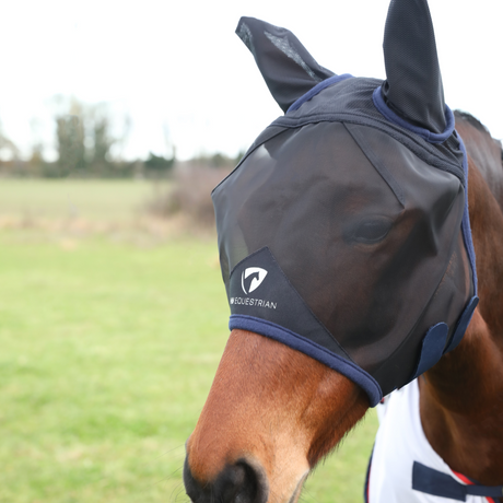 Hy Equestrian Mesh Half Mask with Ears #colour_black-navy