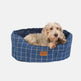 House of Paws Check Tweed Oval Snuggle Bed #colour_navy