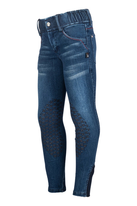 HKM Children's Knee Patch Breeches -Aymee Denim- #colour_deep-blue