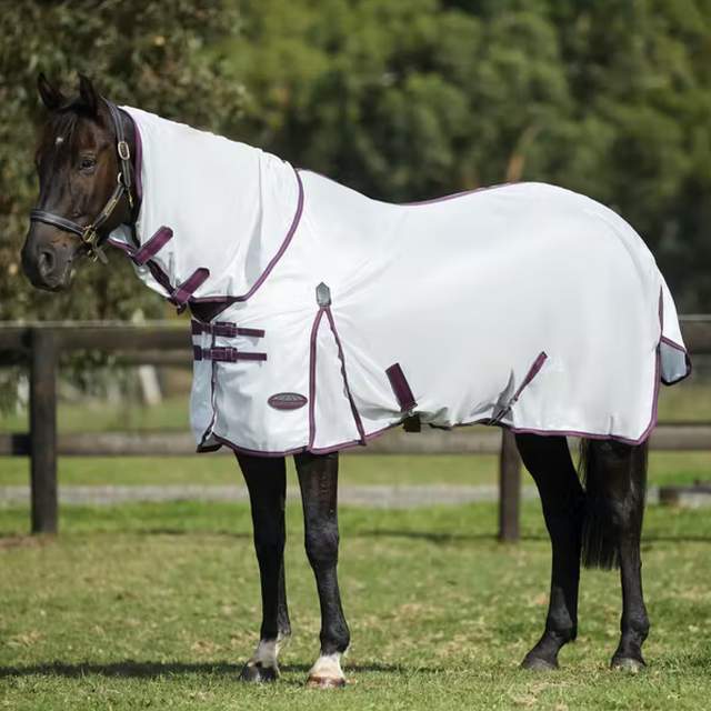 WeatherBeeta ComFiTec Essential Mesh II Combo Neck Fly Rug #colour_white-maroon-grey