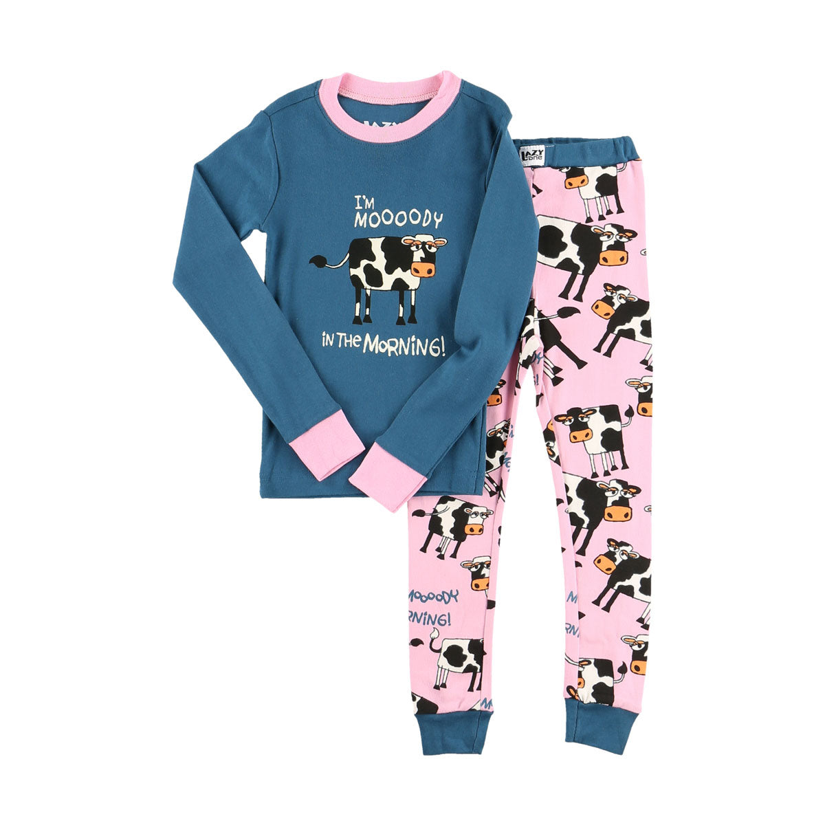LazyOne Moody in the Morning Girl Cow Kids PJ Set