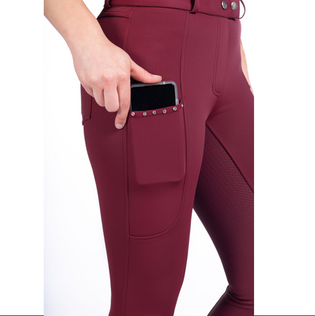 HKM Monaco Silicone Full Seat Winter Riding Breeches #colour_wine-red